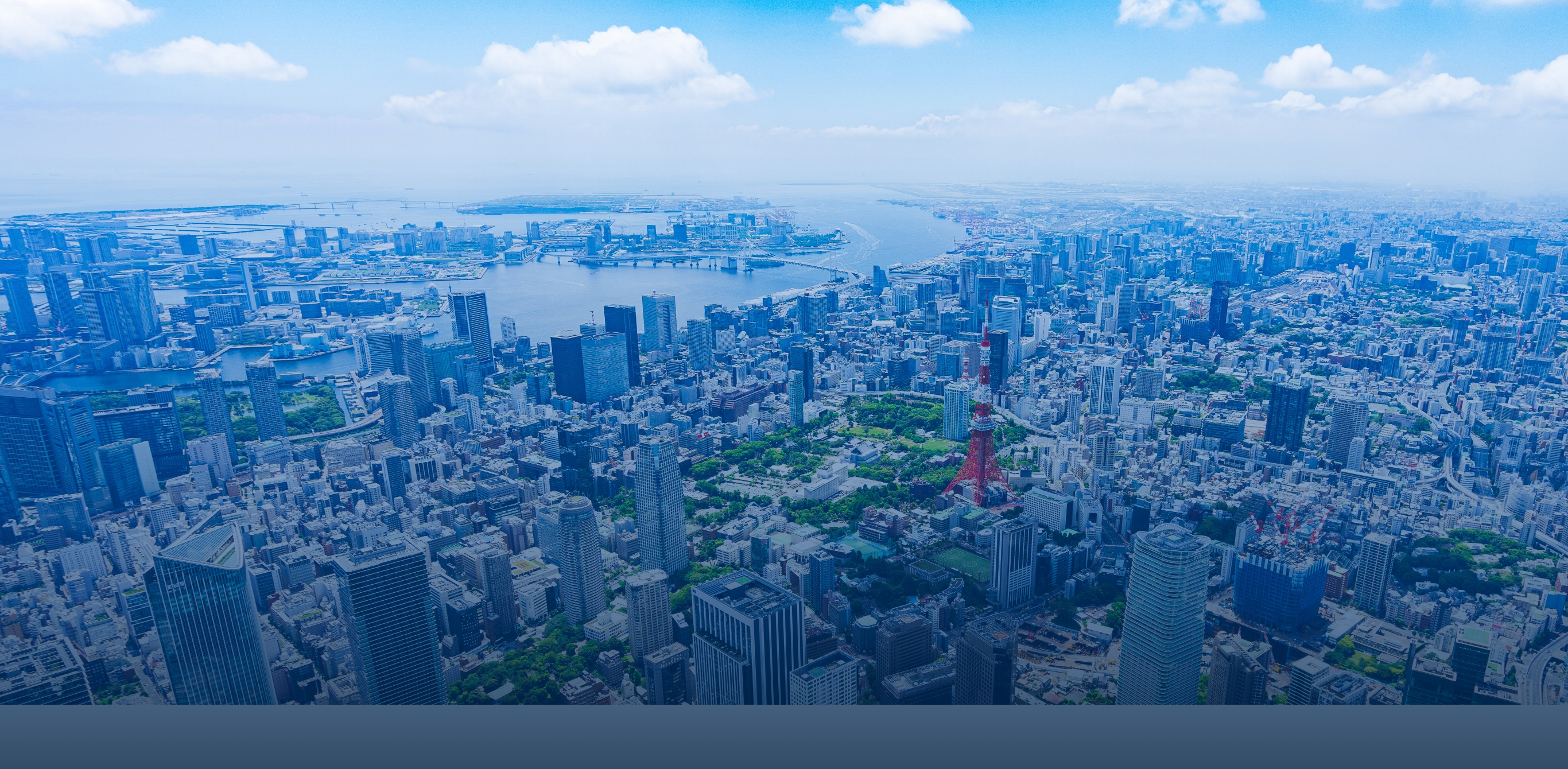 Aerial view of Tokyo cityscape with Tokyo Tower and the bay area